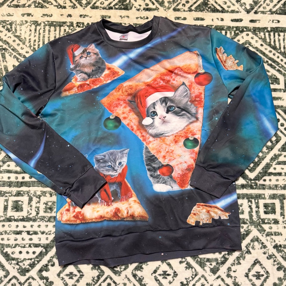 Cat and Pizza Graphic Sweatshirt